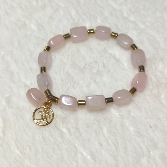 Rose Quartz Beaded Stretchy Bracelet with Goldtone Accent Beads - Picture 3 of 9